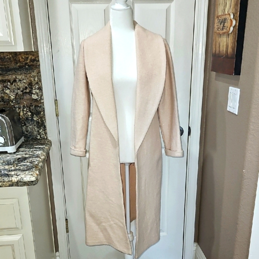 BeBe Wool Blend Pastel Pink With Silver Thredding Trech Coat Jacket - Picture 2 of 10